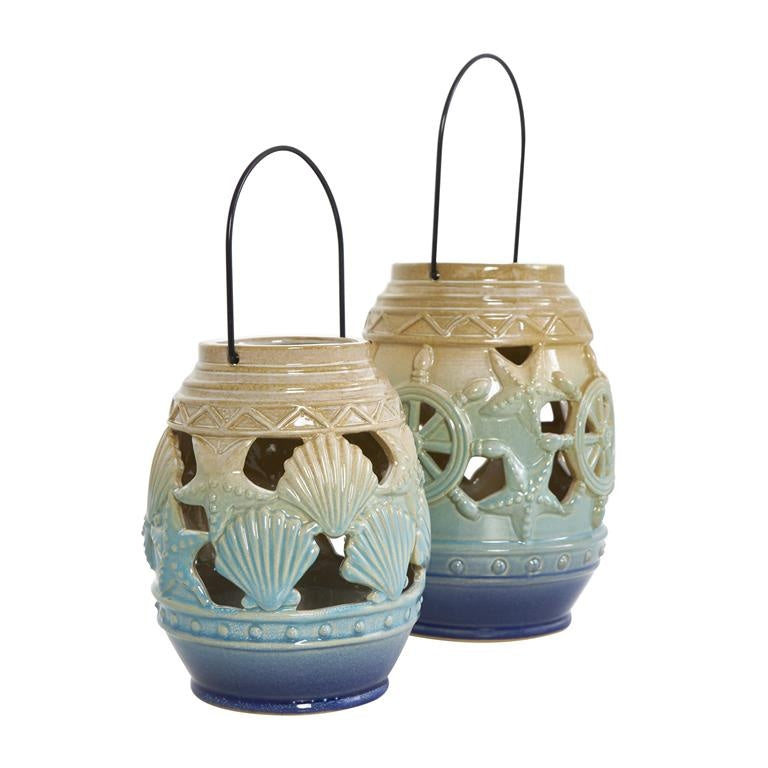 Blue Ceramic Lanterns (Set of 2)