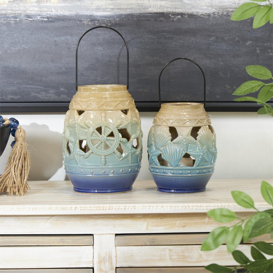 Blue Ceramic Lanterns (Set of 2)
