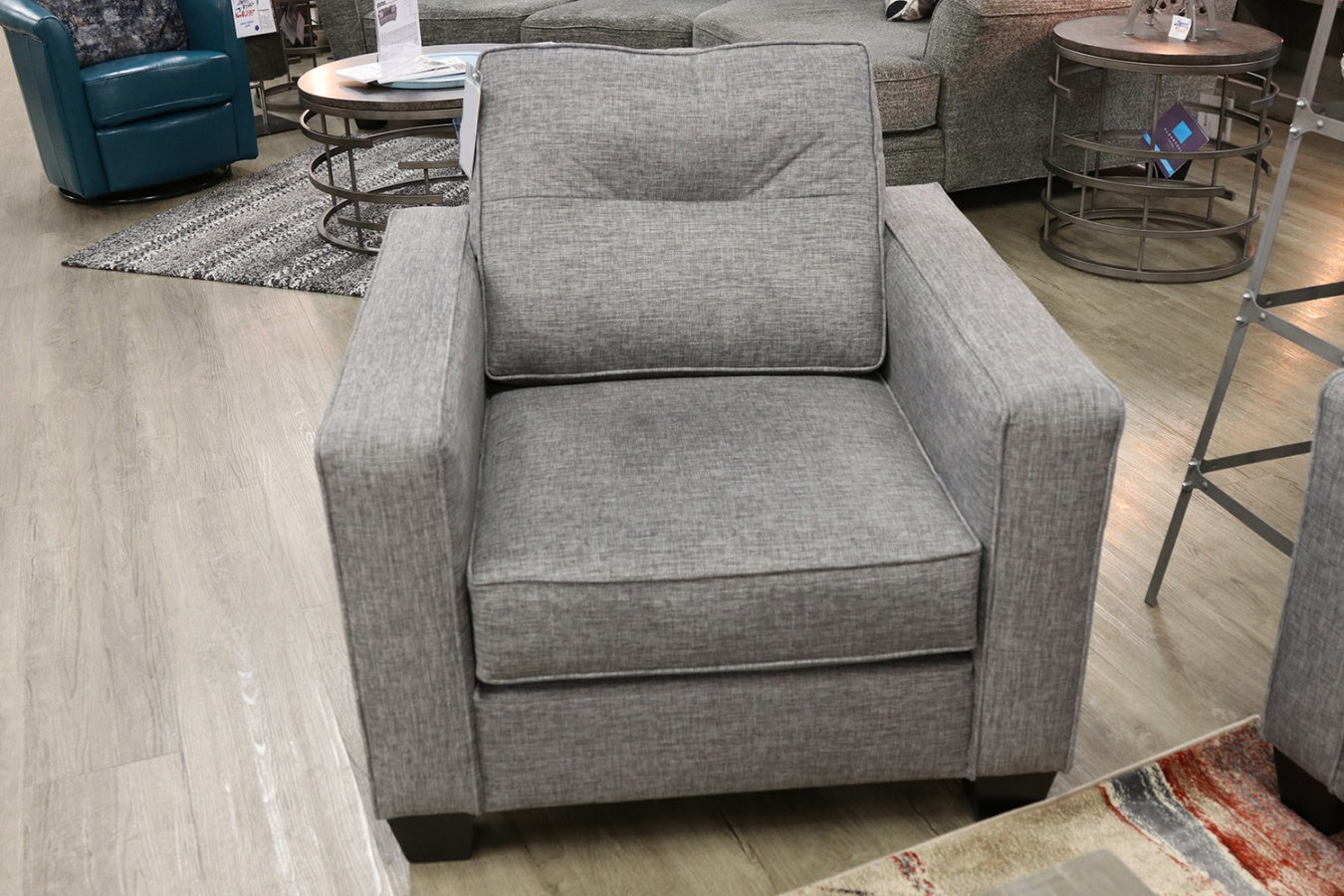 Front-facing view of the Stanton 448 chair in Hazey Fog fabric.