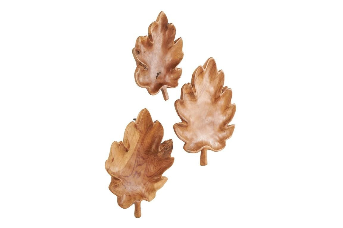 Brown Teak Wood Leaf Trays (Set of 3)
