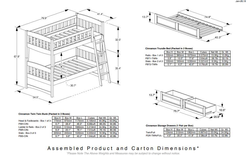 Cinnamon Stonewash Bunk Bed