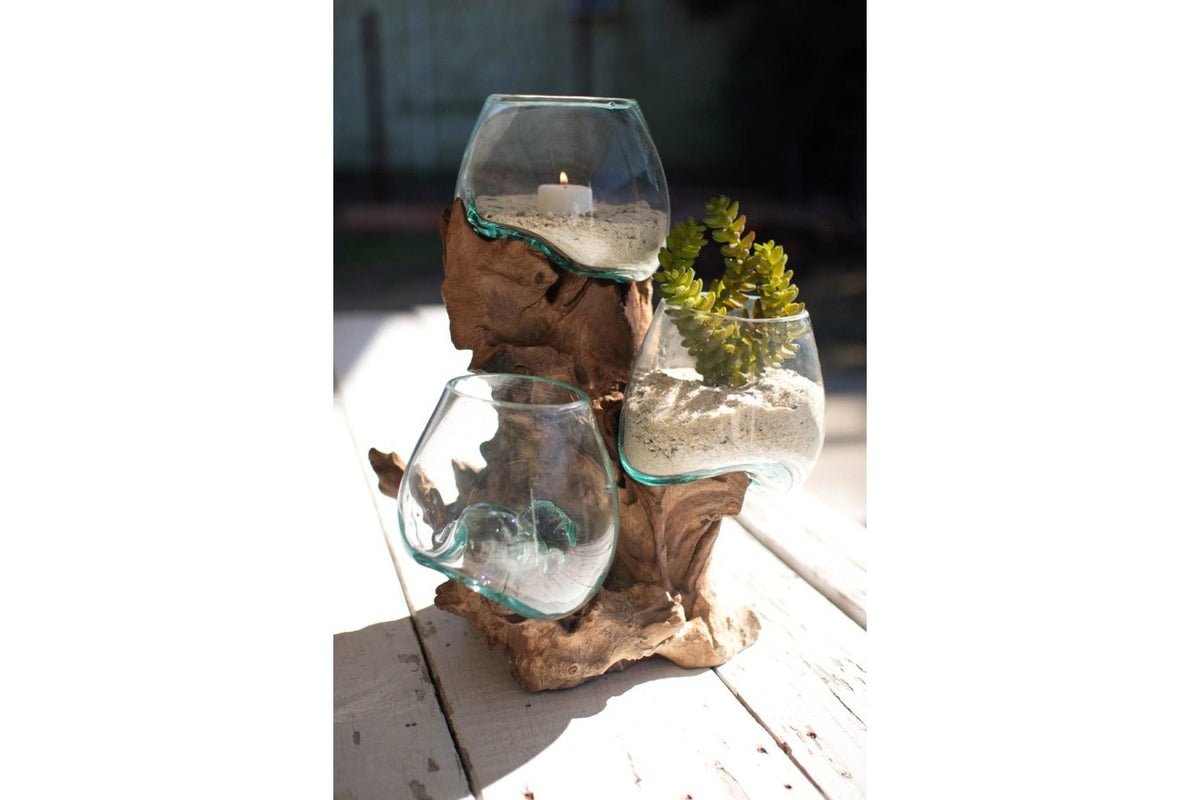 Blown Glass Bowls on Driftwood Base