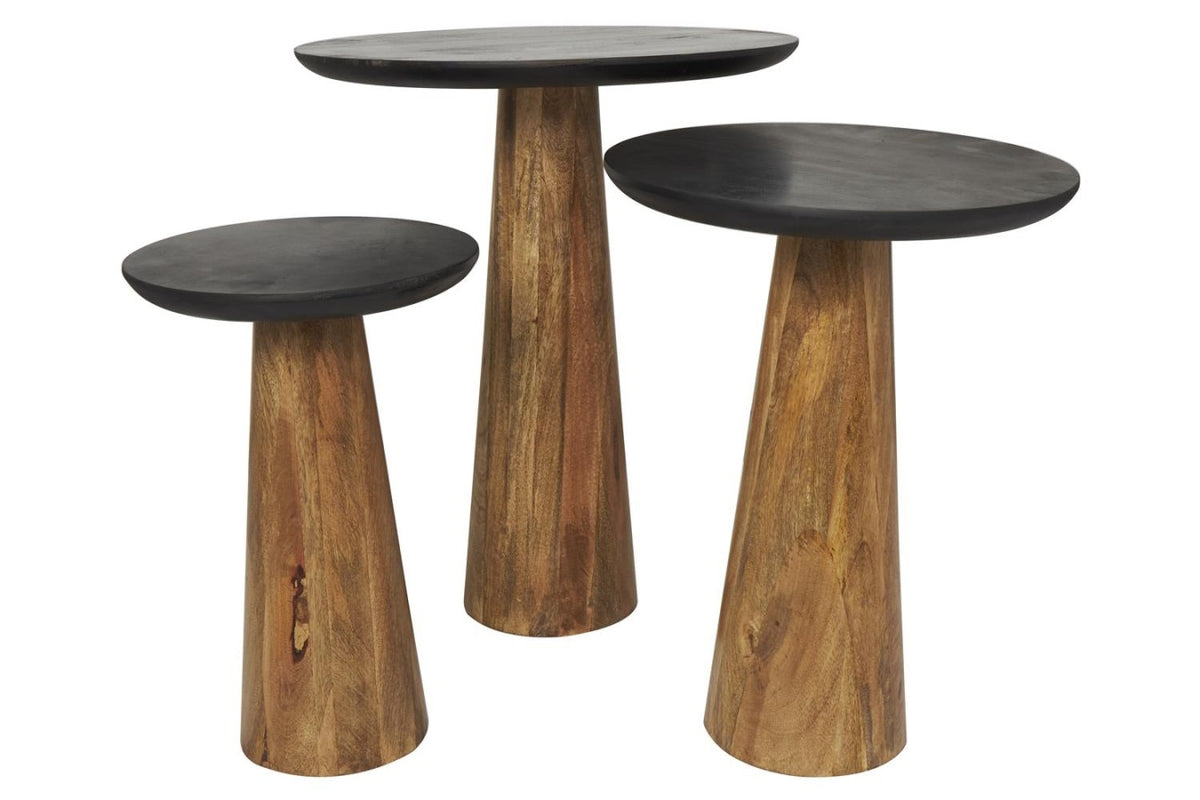 Mango Wood Black Top Accent Tables (Set of 3)
