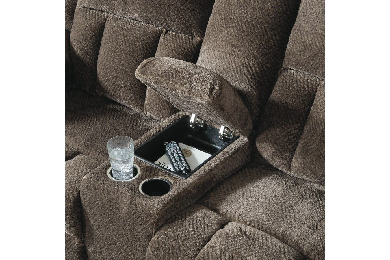 Frohn Chocolate Reclining Console Loveseat
